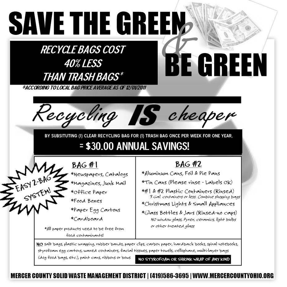 CHEAPER TO RECYCLE 1, Save the green and be green flyer