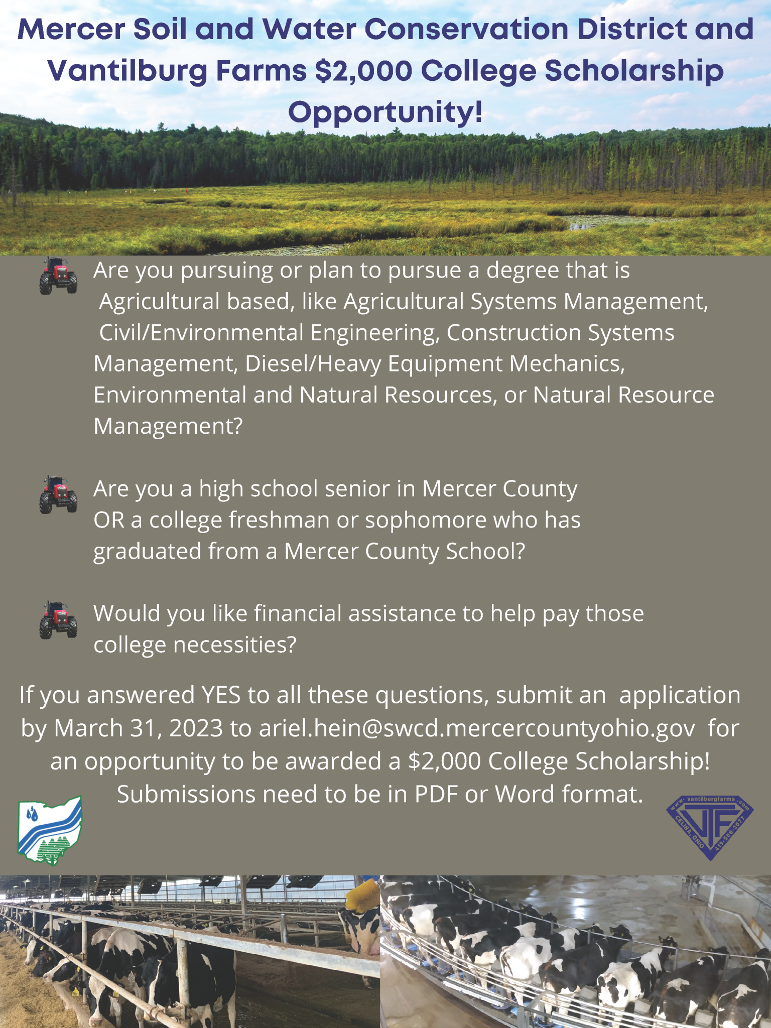 2023 Mercer SWCD and Vantilburg Farms Scholarship Flyer