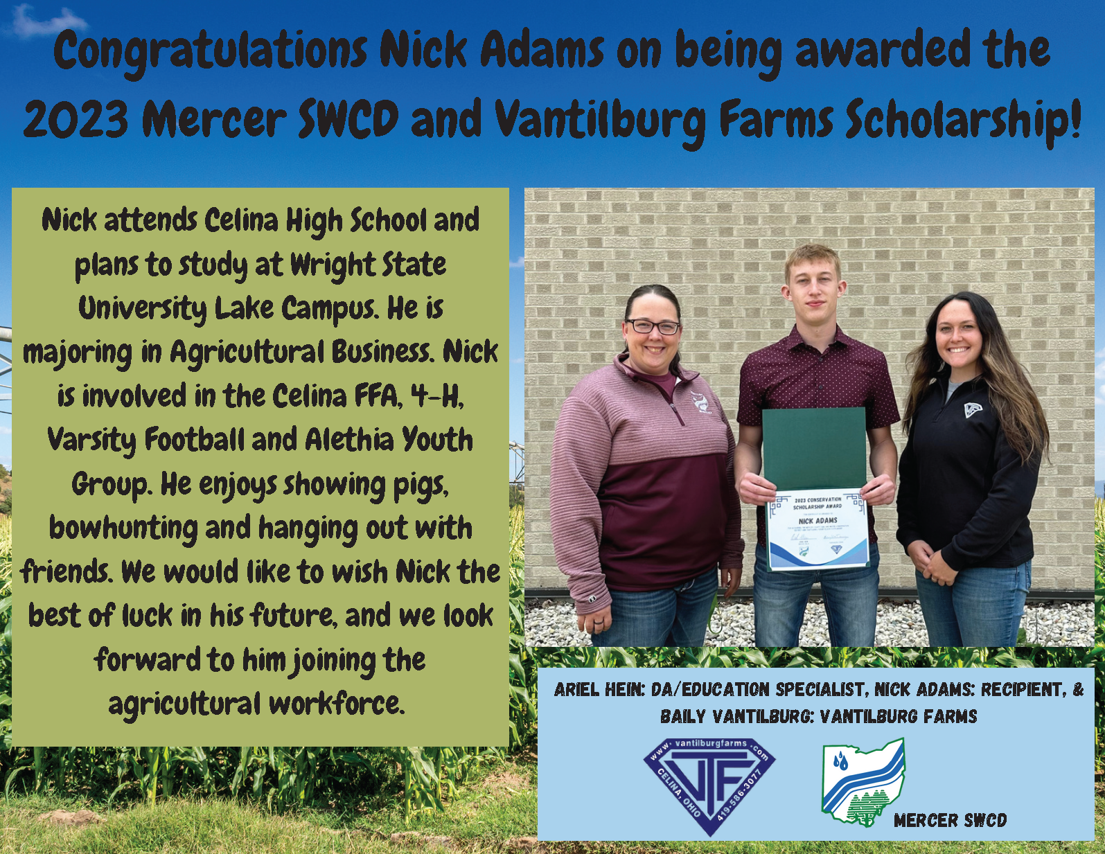 Social Media-2023 Nick Adams MSWCD & VTF Scholarship winner